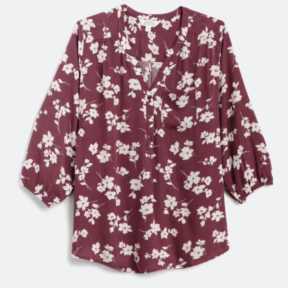 Market & Spruce Prat Henley 3/4 Sleeve Blouse